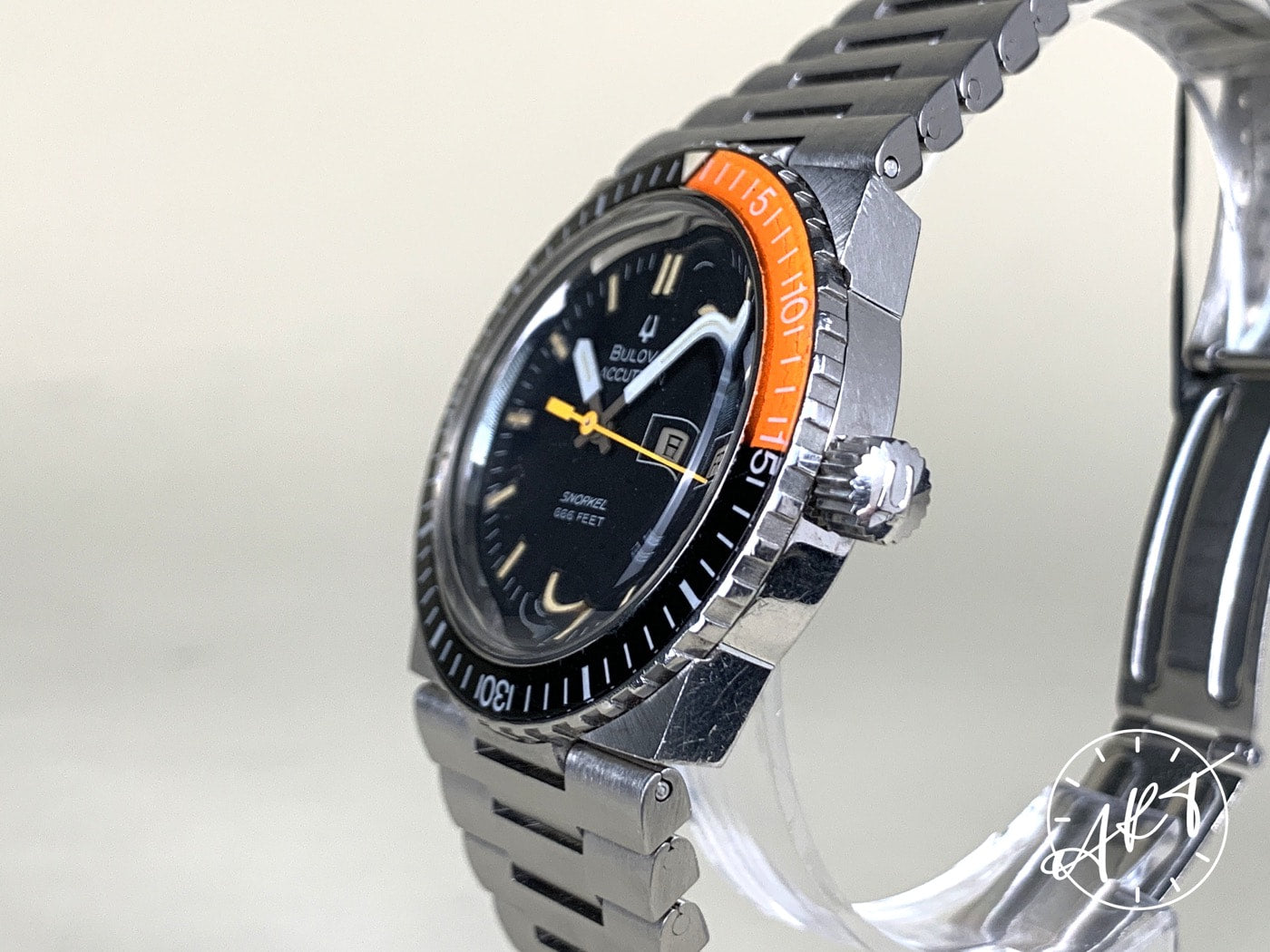 Vintage Accutron Snorkel Black & Orange Bezel Black Dial Tuning Fork Euro Edition Watch