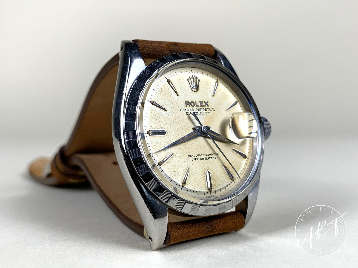 1959 Rolex Oyster Perpetual Datejust Cream Tropical Dial SS Watch 6605 w/ Paper