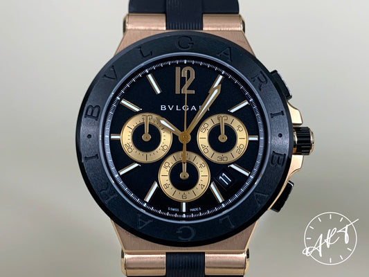 Bvlgari Diagono Chrono Black Dial RG 18K RG Auto Watch DGP42GCCH w/ Box & Manual