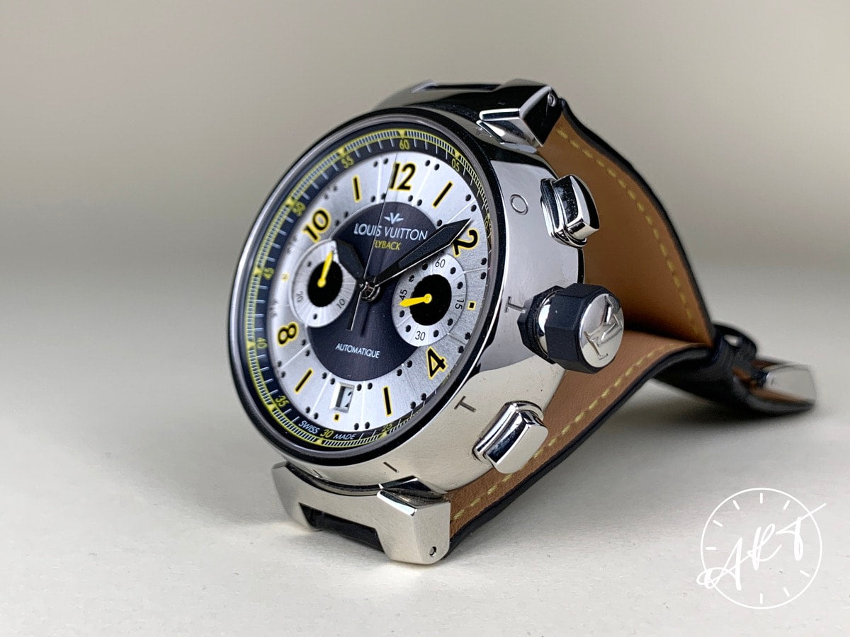 Louis Vuitton Tambour Volez Flyback Chrono Black & Silver Dial Ltd Watch Q1028 BP