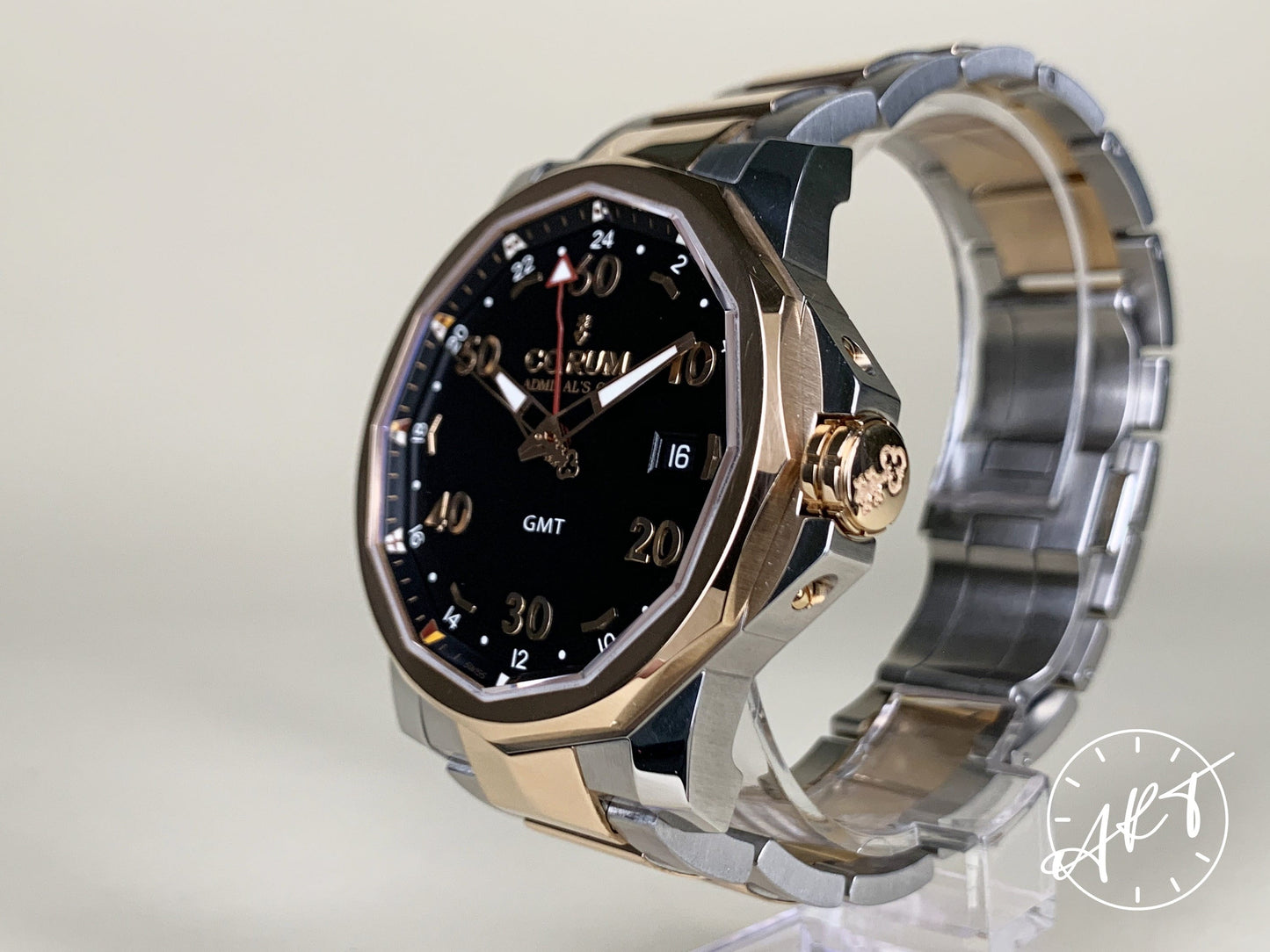 Corum Admiral's Cup GMT RG Bezel Black Dial 18K RG & SS Watch BP