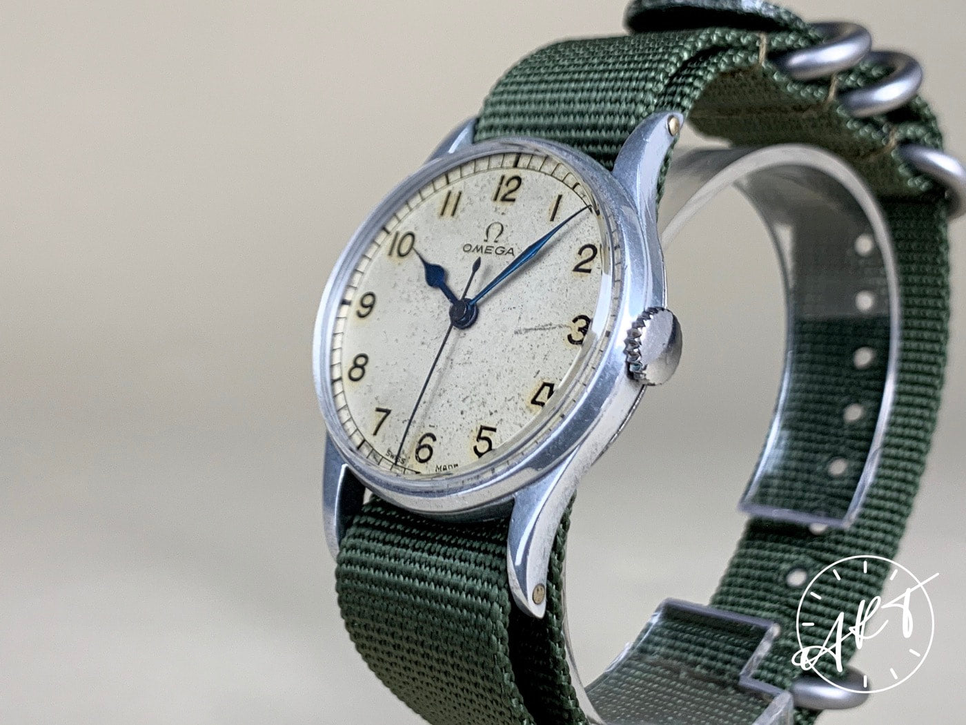 Vintage Omega Air Ministry Ivory Dial SS Military Issued Military