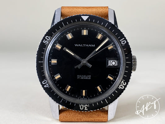 Vintage Waltham 17 Jewels Black T Dial Stainless Steel Manual Wind Watch
