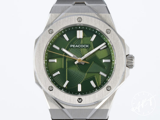 NEW Peacock Plumage Gaze Green Green Guilloche Dial Stainless Steel Automatic Watch PFG0502.02