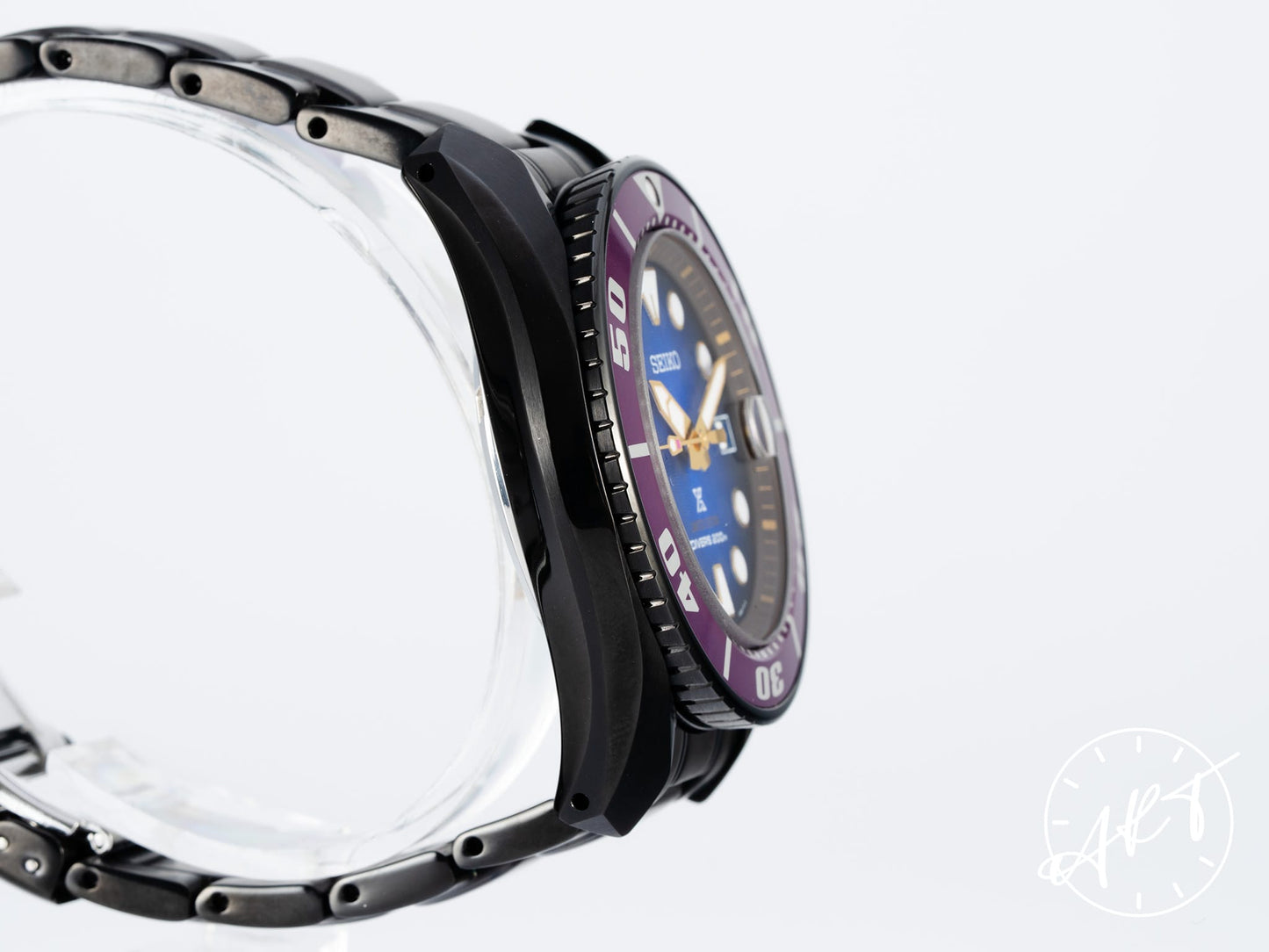 Seiko Prospex Purple Bezel Blue Dial Black PVD SS Zimbe Purple Sumo Ltd Diver Watch SPB055J BP