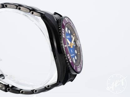 Seiko Prospex Purple Bezel Blue Dial Black PVD SS Zimbe Purple Sumo Ltd Diver Watch SPB055J BP