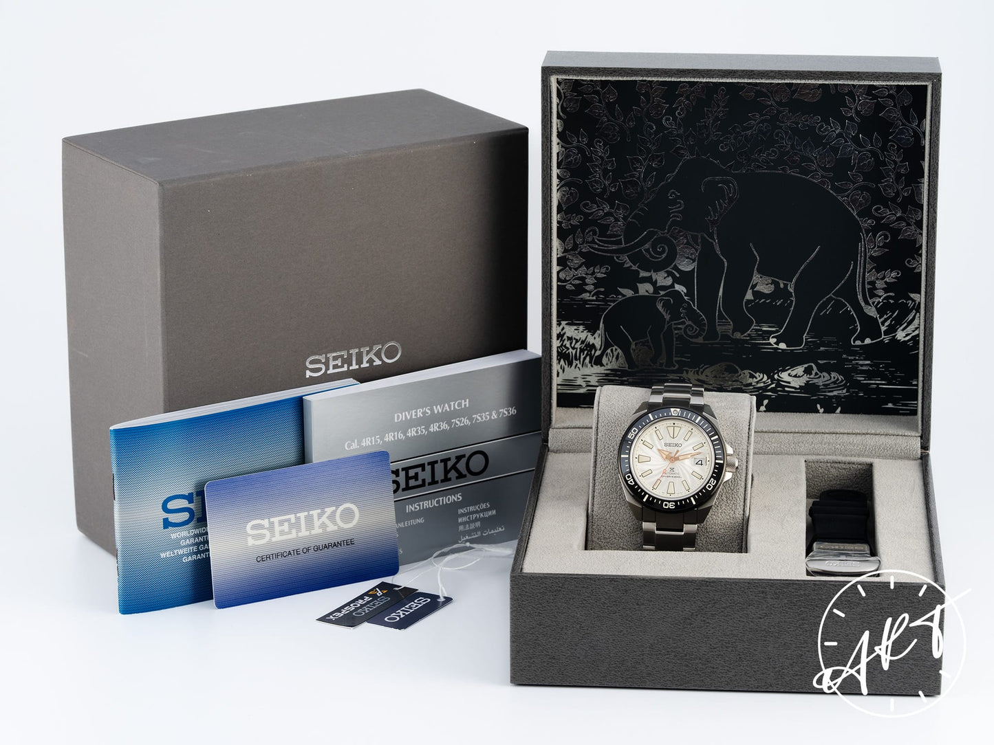 NOS Seiko Prospex Black Bezel White Dial SS White Elephant Thailand Ltd Diver Watch SRPK57K1 BP