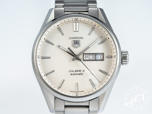 TAG Heuer Carrera Day-Date Silver Dial Stainless Steel Automatic Watch WAR201B