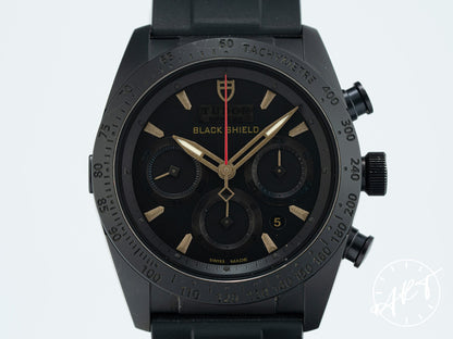 Tudor Fastrider Black Shield Chrono Black PVD-Coated SS Auto Watch 42000CN w/ BP