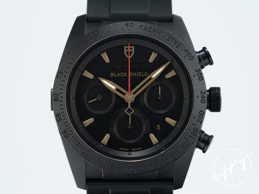 Tudor Fastrider Black Shield Chrono Black PVD-Coated SS Auto Watch 42000CN w/ BP