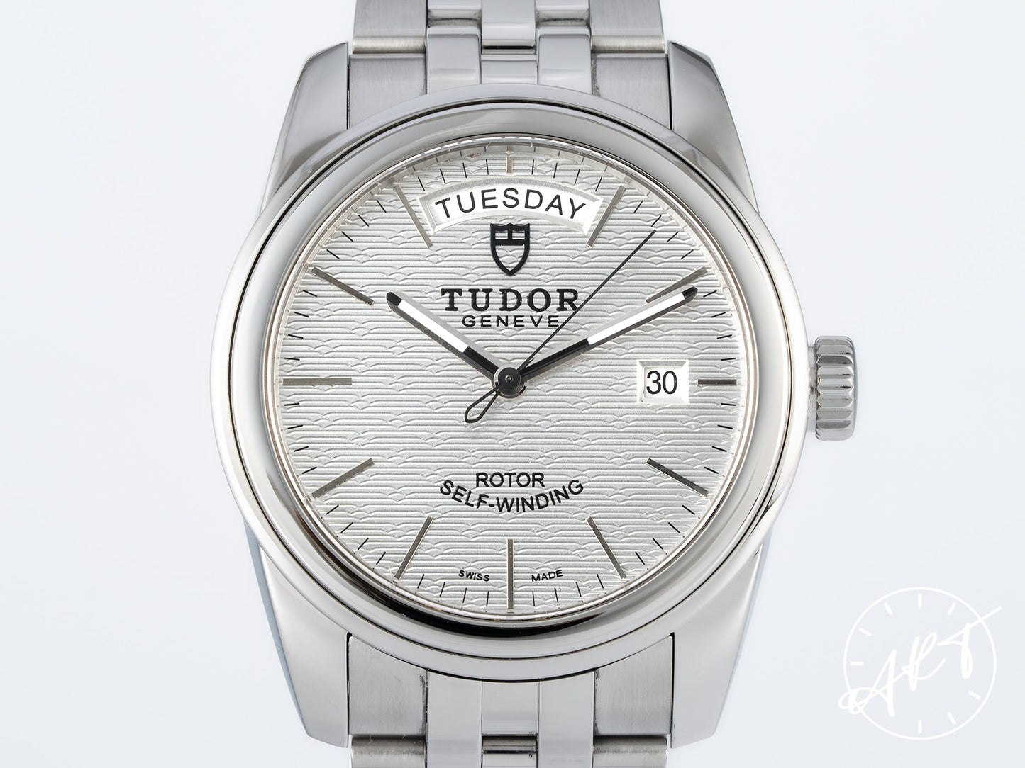 Tudor Glamour Day-Date 39 Day-Date Silver Dial Stainless Steel Automatic Watch 56000 w/ Paper + Receipt