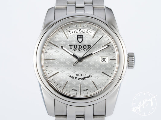 Tudor Glamour Day-Date 39 Day-Date Silver Dial Stainless Steel Automatic Watch 56000 w/ Paper + Receipt