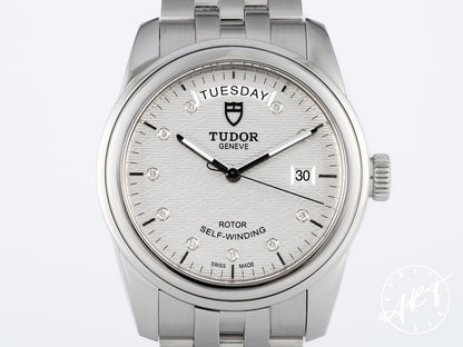 Tudor Glamour Day-Date Day-Date Silver Diamond Dial Stainless Steel Automatic Watch 56000 + Receipt