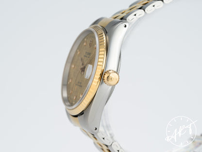 Tudor Prince Date Gold Linen Diamond Dial 18K Gold & Stainless Steel Auto Watch
