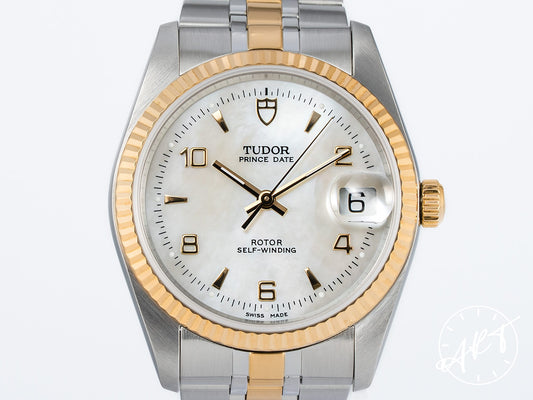Tudor Prince Date Mother of Pearl Dial Two-Tone 18K Gold, Stainless Steel Automatic Watch 74033 w/ Paper & Manual