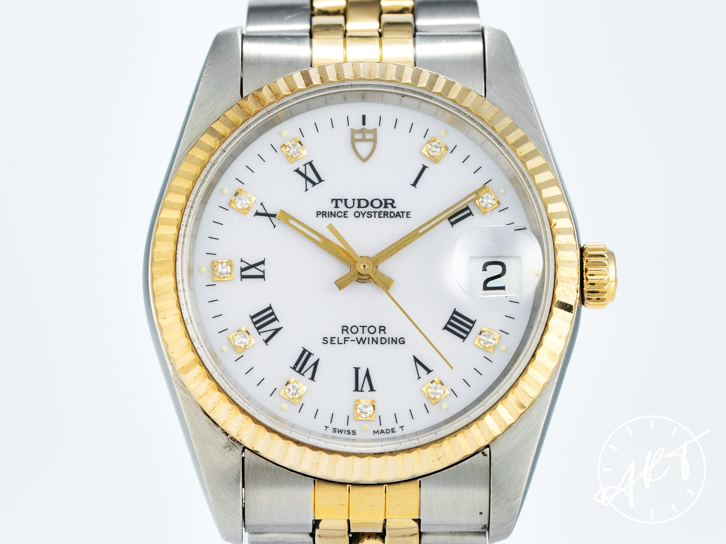 Tudor Prince Oysterdate White Diamond Dial Two-Tone 18K Gold & SS Watch 74033