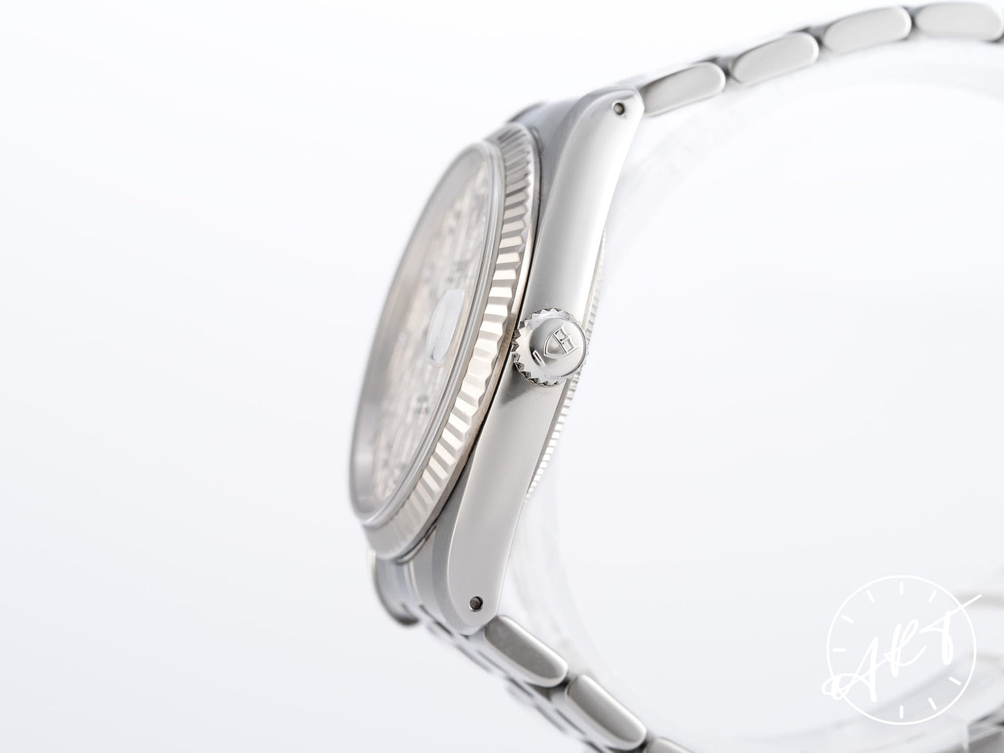 Tudor Prince Date Silver Linen Diamond Dial 18K WG & SS Auto Watch 74034