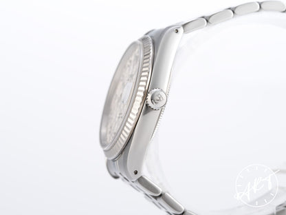 Tudor Prince Date Silver Linen Diamond Dial 18K WG & SS Auto Watch 74034