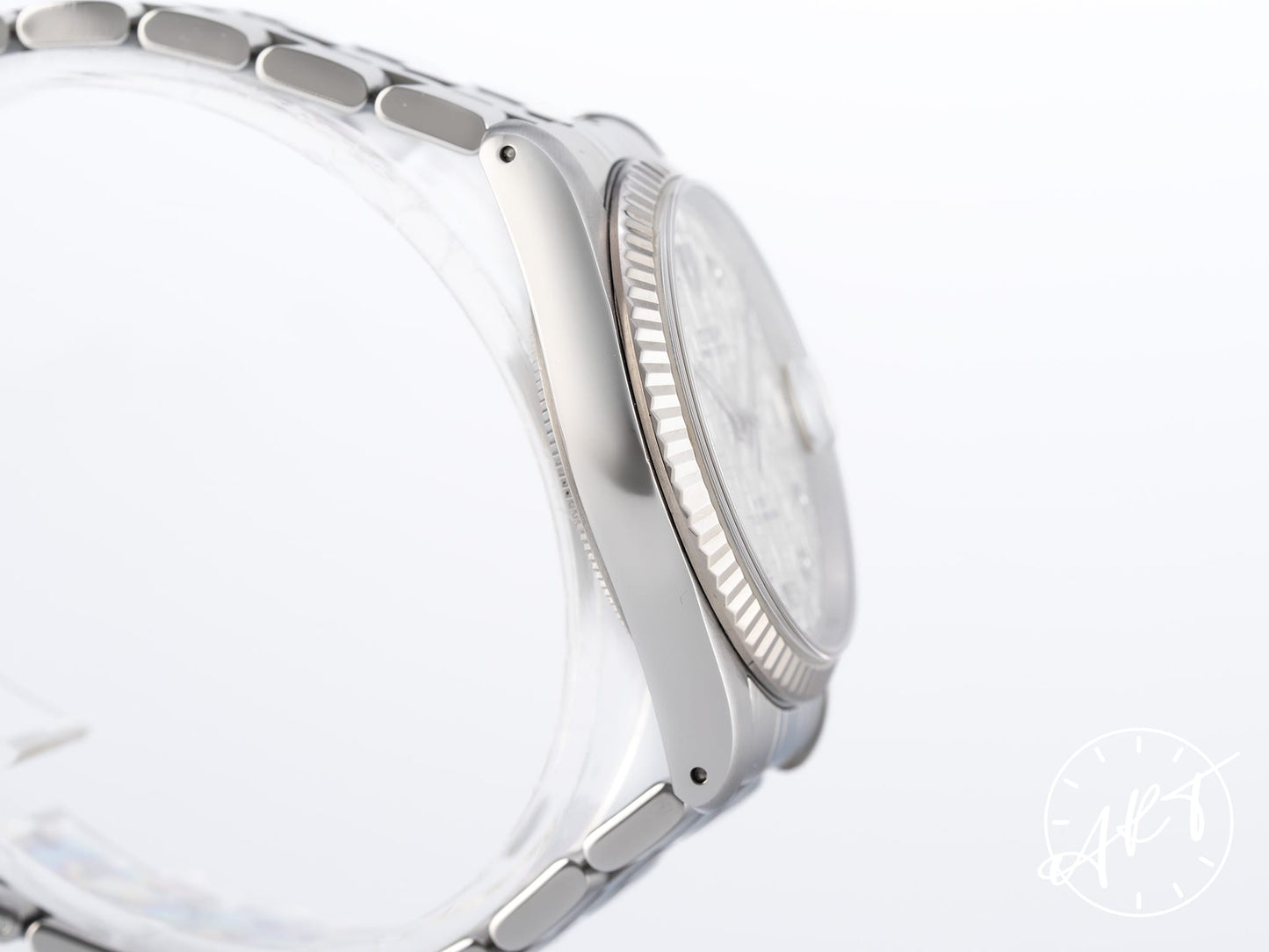 Tudor Prince Date Silver Linen Diamond Dial 18K WG & SS Auto Watch 74034