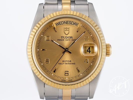 Tudor Prince Day-Date Gold Arabic Dial 18K Gold & SS Watch 76213