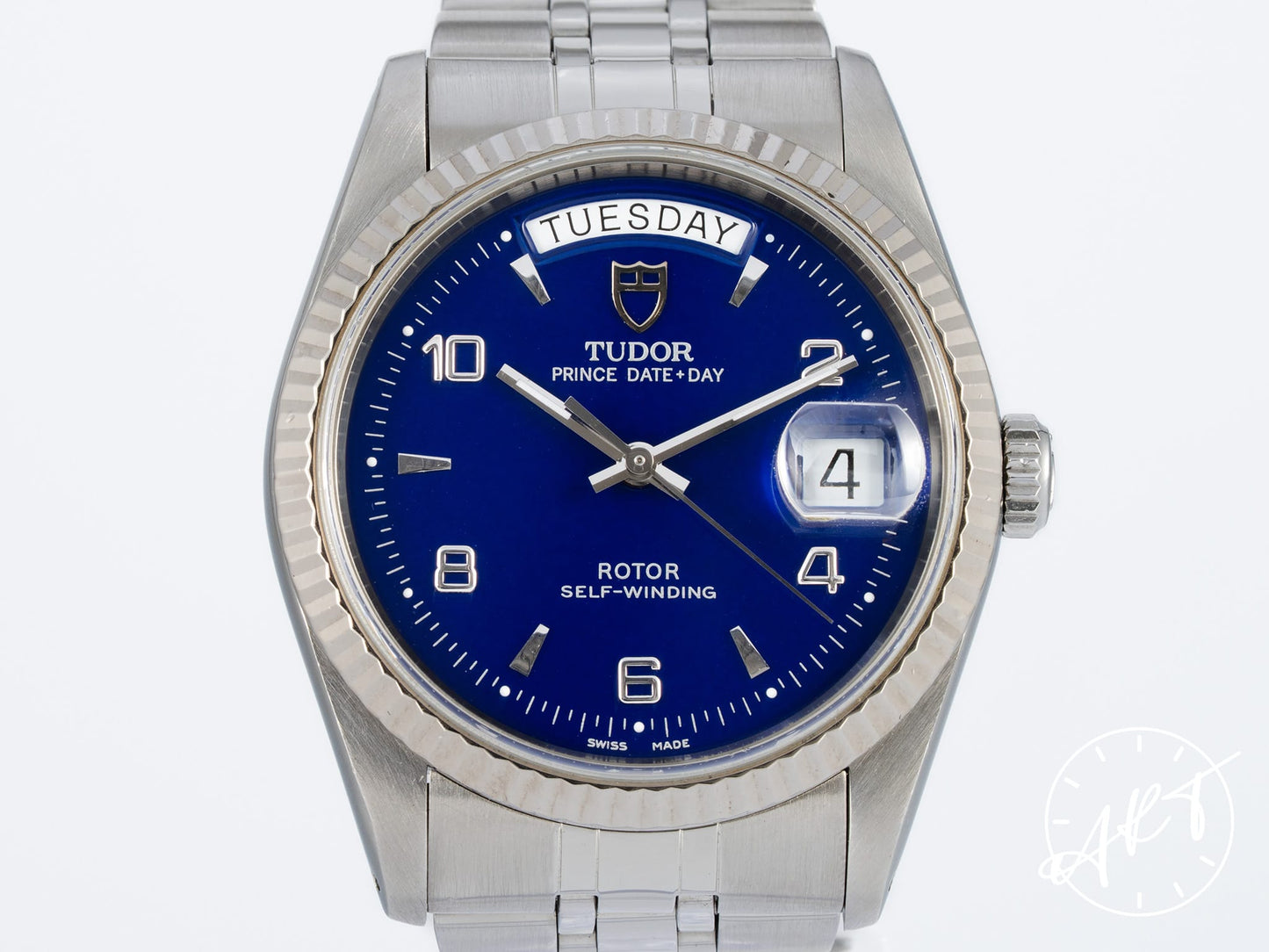 Tudor Prince Day-Date Day-Date Blue Arabic Dial 18K White Gold, Stainless Steel Automatic Watch 76214 w/ Box & Paper