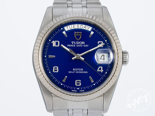 Tudor Prince Day-Date Day-Date Blue Arabic Dial 18K White Gold, Stainless Steel Automatic Watch 76214 w/ Box & Paper